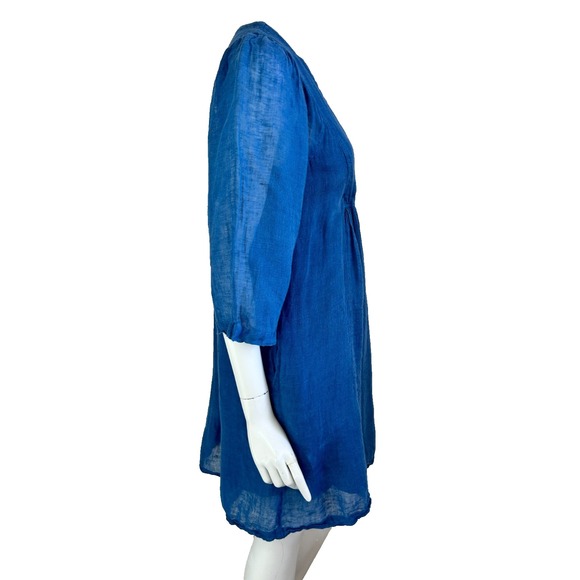 Sundance Linen Tunic Dress Size X-Small Blue Balloon Half Sleeve Pockets Lined - Picture 7 of 10